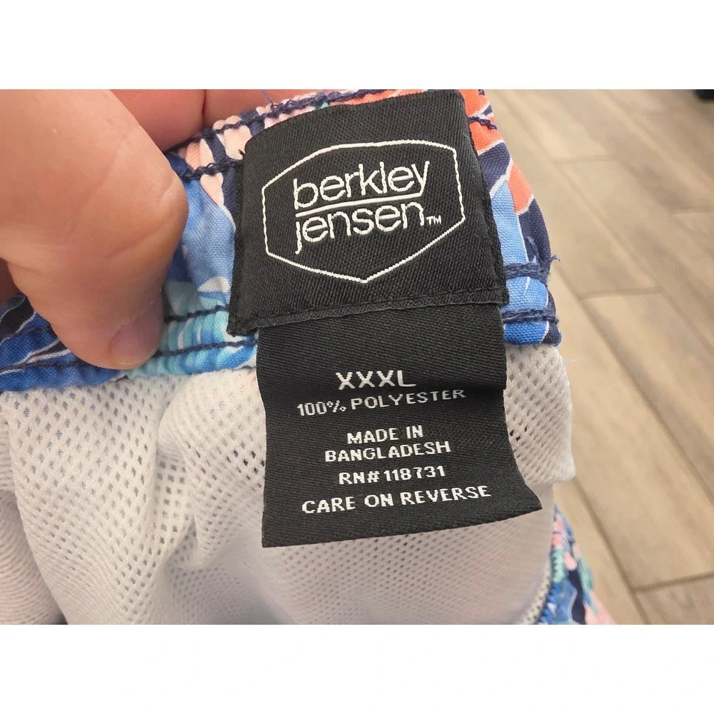 Berkley Jensen Mens XXXL Tropical Floral Swim Trunks Blue Coral Mesh Lined 3XL